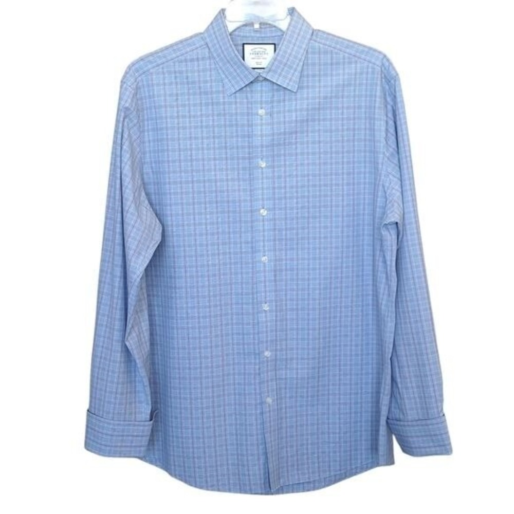 Charles Tyrwhitt Men's Long Sleeve‎ Collared Shirt Cuffs Blue 17 1/2 /36 in